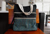 Expedition Tote - Loon on a Lake - Handwoven Wool Fabric, Black Waxed Canvas, Plaid Cotton Lining