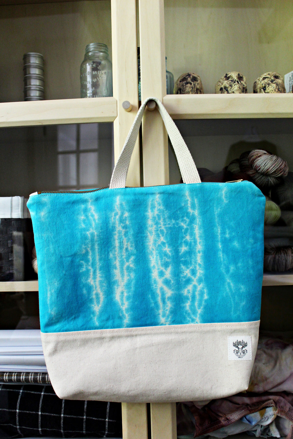 Aqua 1 - Sweater-Sized Project Bag - Shibori Tie-Dyed