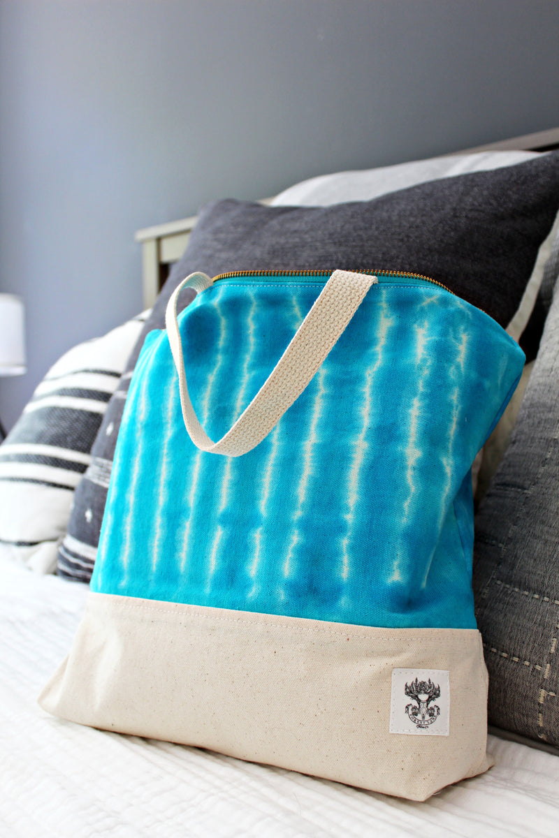 Aqua 2 - Sweater-Sized Project Bag - Shibori Tie-Dyed