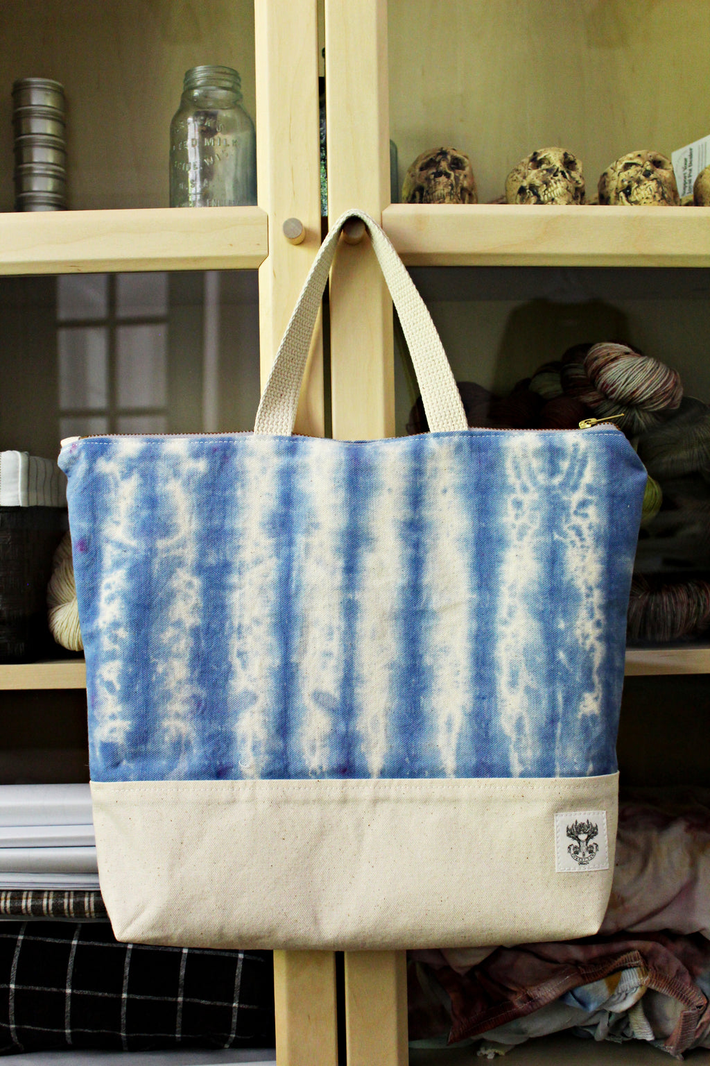 Sky Blue 1 - Sweater-Sized Project Bag - Shibori Tie-Dyed