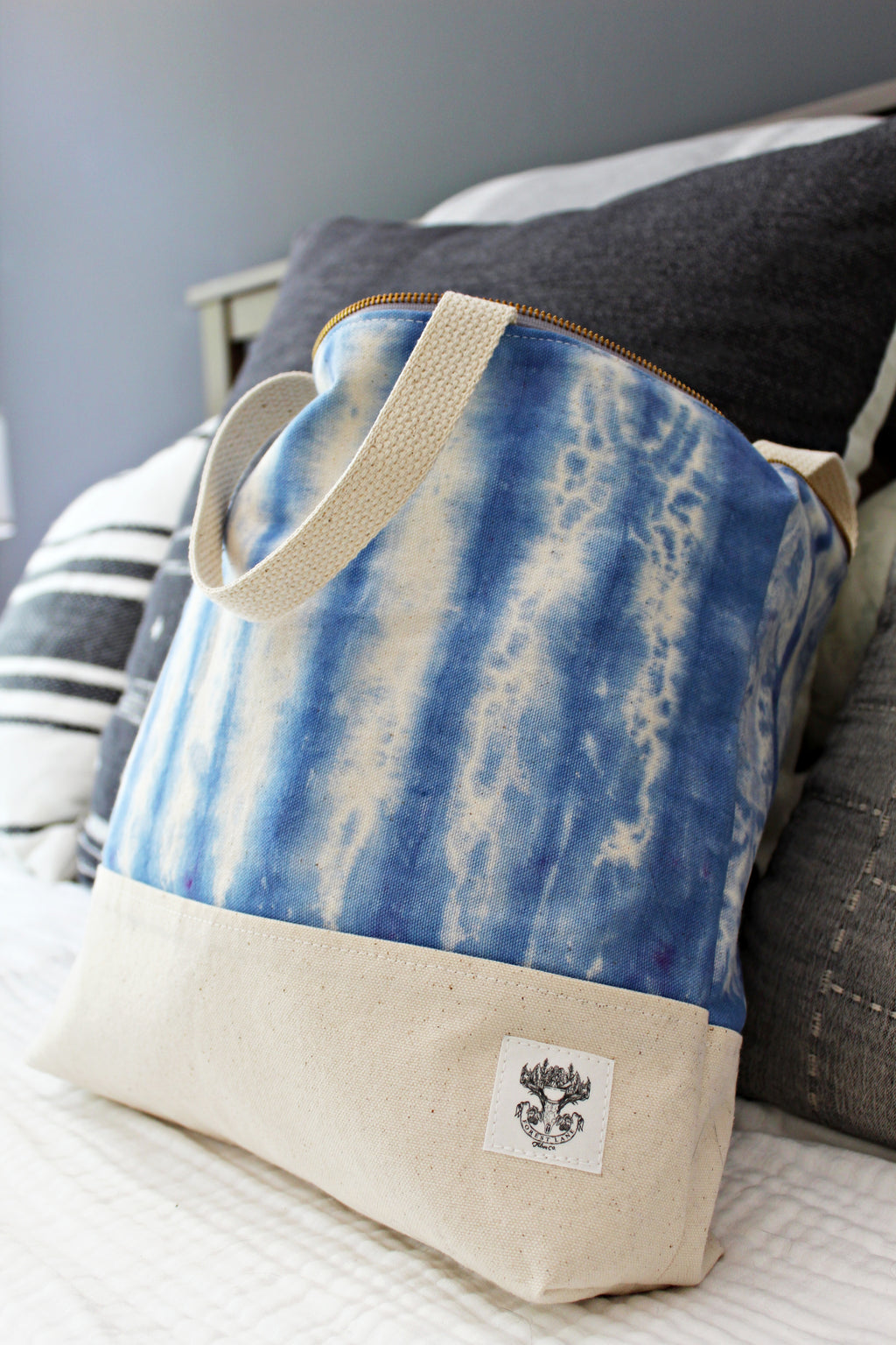 Sky Blue 1 - Sweater-Sized Project Bag - Shibori Tie-Dyed