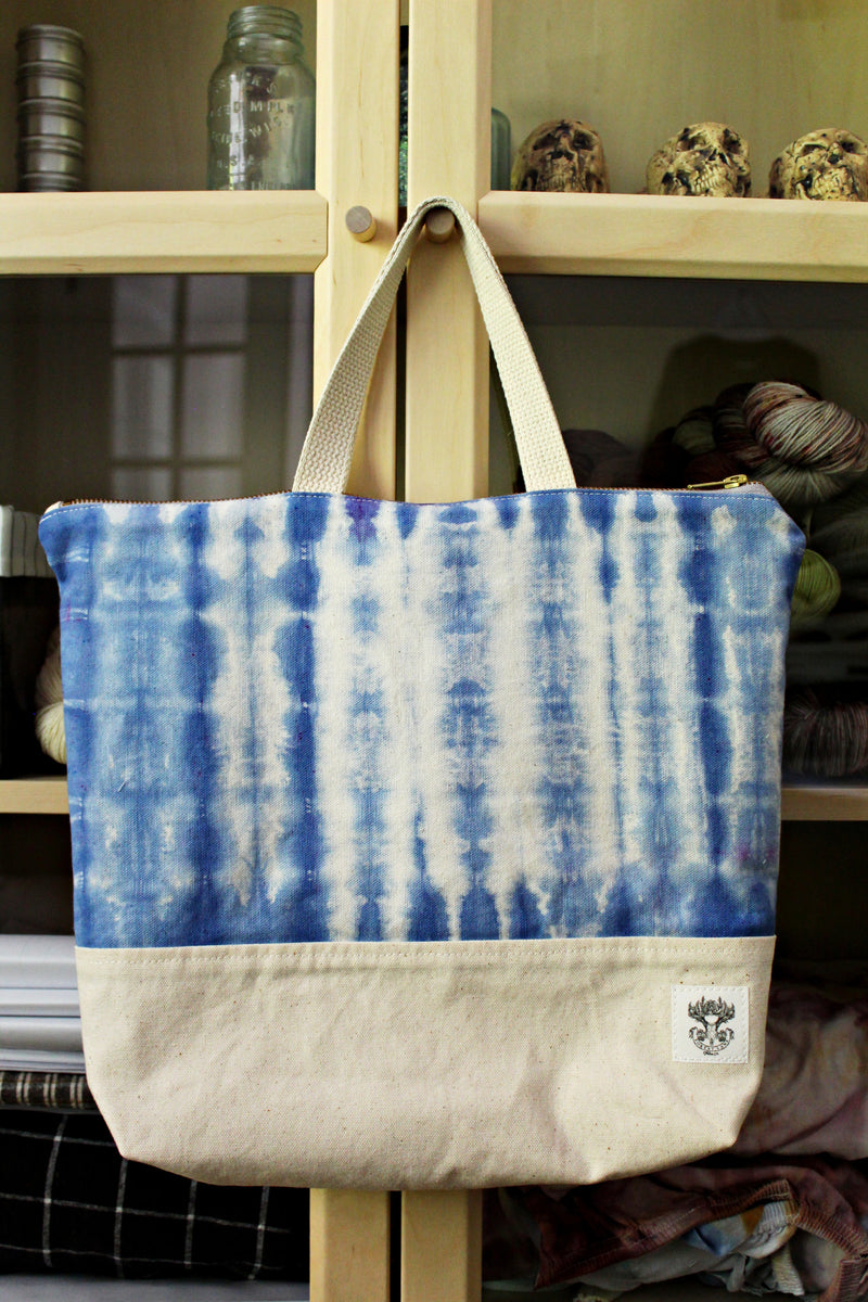 Sky Blue 2 - Sweater-Sized Project Bag - Shibori Tie-Dyed
