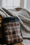 Sandhill Sling Backpack - Brown & Pink Plaid - Vintage Wool, Black Canvas, Flannel Lining